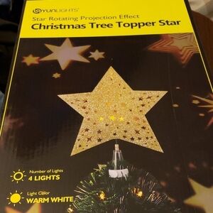 Yunlights Gold Star Rotating Projection Effect Christmas Tree Topper